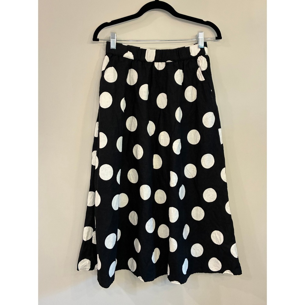 Tabitha Brown Target Black White Polka Dot Linen Blend Midi Skirt XXS